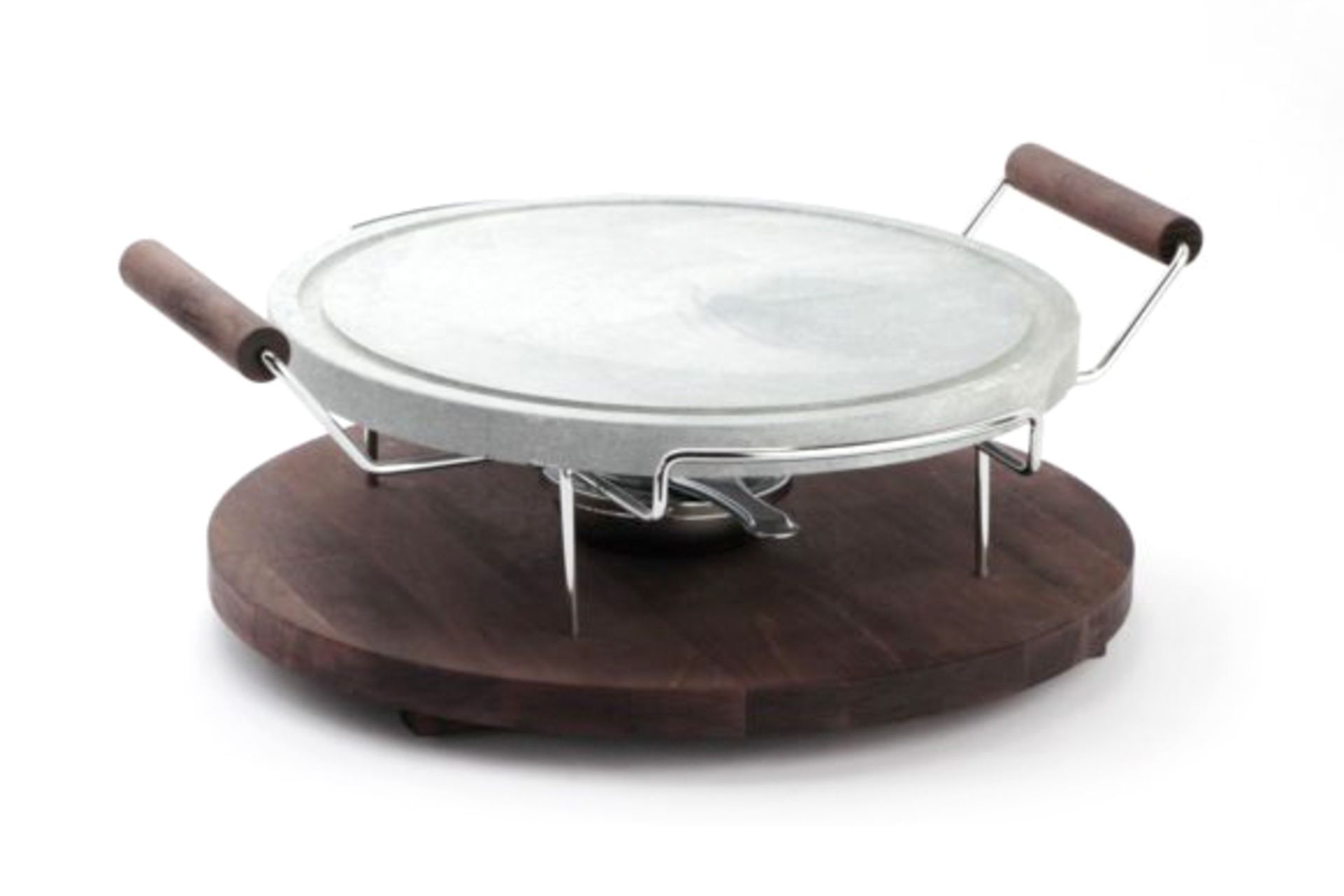 PIATTO ROTONDO CON FORNELLETTO E BASE LEGNO